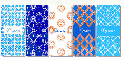 Six vertical banners with ornate islamic patterns and ramadan greetings © Amrita