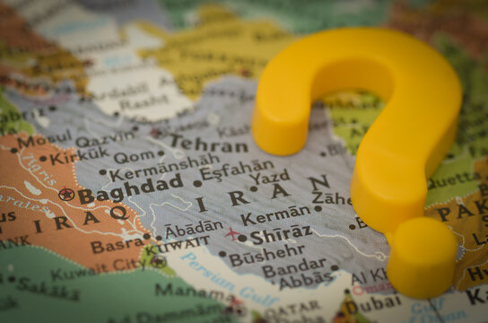 Geopolitical Question Mark on Map of Iran and Iraq Region