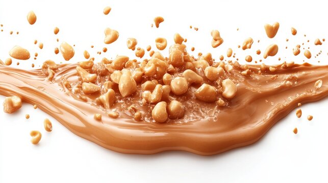 highly detailed peanut butter with crush peanuts in it, showing all detailed texture, no shadow, plain white background