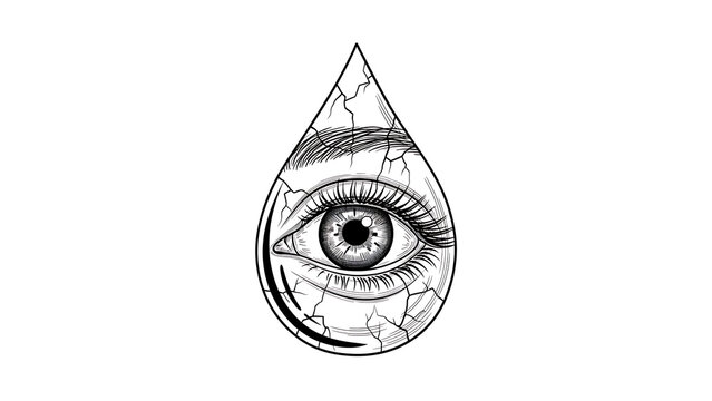 Surreal tear drop shaped eye tattoo isolated on a transparent background