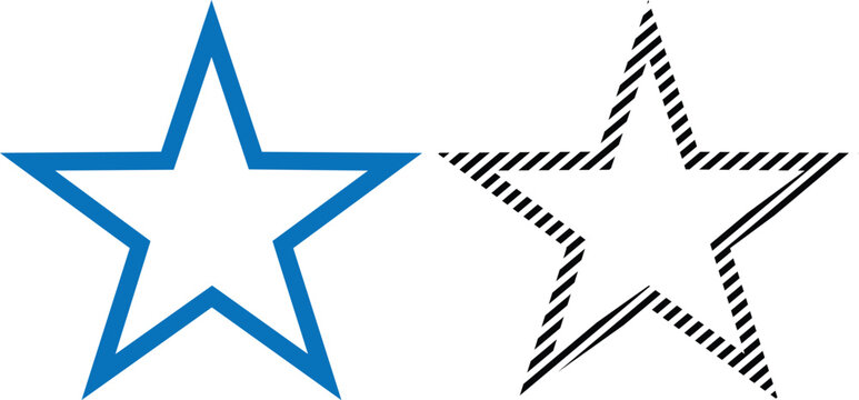 Vector star shape icons in blue outline and hatching styles