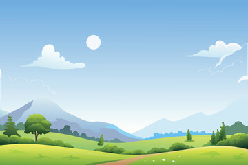 Fototapeta premium A serene landscape featuring rolling hills and a bright blue sky