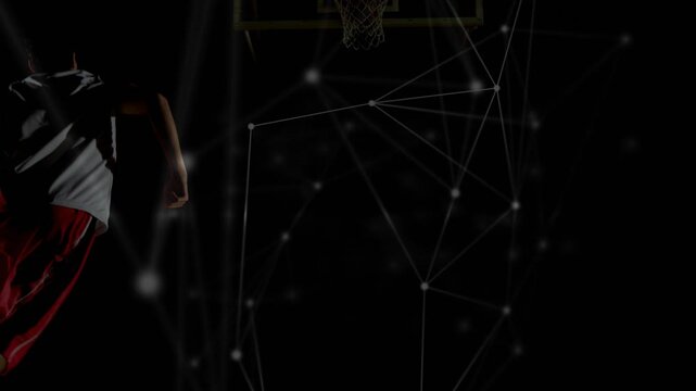 Male player running to rim after ball appearing, dunking to score, sports nodes tracking motion
