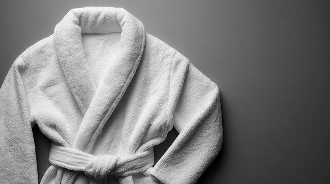 Vibrant photo of Soft white plush bathrobe isolated on white background