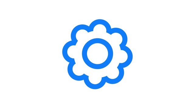 A video showcasing a blue gear icon on a white background