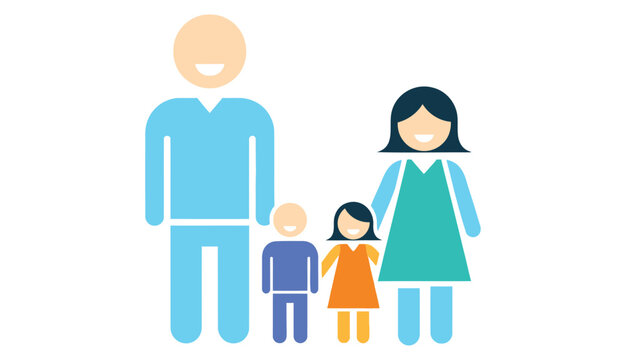 A family of mother, father and 3 children. Vector symbol.
