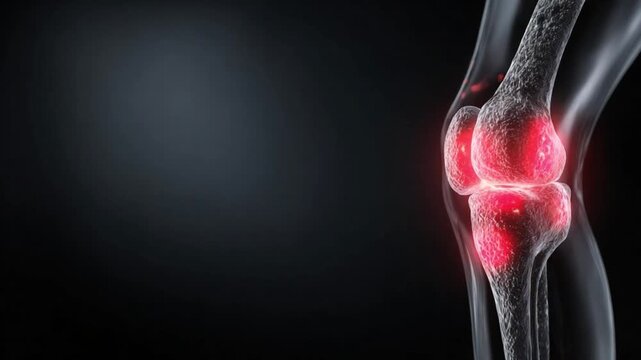 Knee Anatomy: Detailed medical illustration highlights the knee joint, emphasizing bone structure with a focus on inflammation.