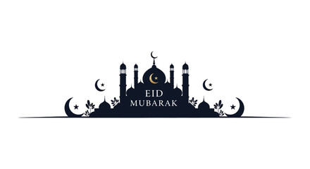 Obraz premium An eid mubarak greeting featuring a mosque and crescent moons presented as a silhouette high quality
