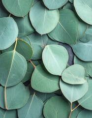 Obraz premium Close-up of layered, flat, oval-shaped leaves, varying shades of green, arranged on a textured, dark background