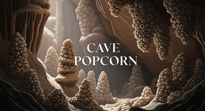 Cave popcorn formations in a dark underground cavern with unique rock structures and speleothems  natural geological wonder