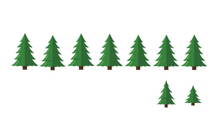 Obraz premium Set of simple green pine trees in various sizes represents a forest, nature, or winter themes for environmental and seasonal design projects.