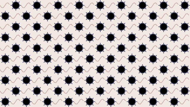 Abstract Pattern of Black Spiky Orbs on Beige vector background