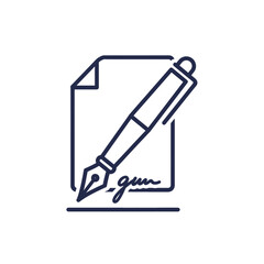 Obraz premium Pen and Paper Icon Illustration Writing Document Sign Signature Design Graphic Vector Art Minimalist Style Simple Symbol Concept Idea