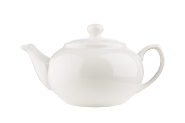 White ceramic teapot isolated on transparent background. PNG image.