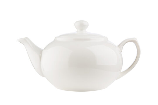 White ceramic teapot isolated on transparent background. PNG image.