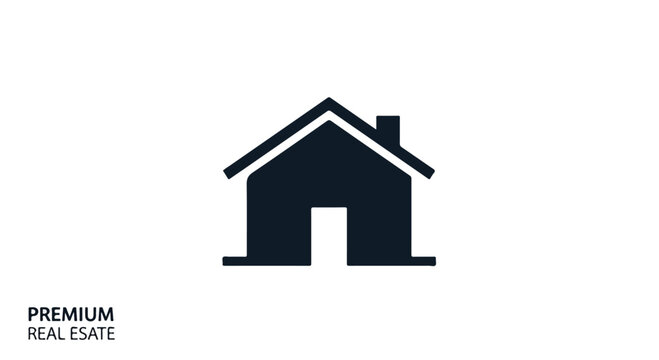 Simple black icon of a house with a chimney and the words 'PREMIUM REAL ESTATE' on a white background.