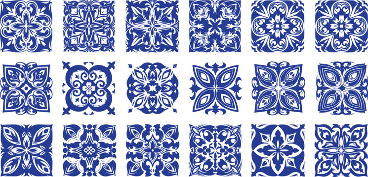 Blue and white ceramic tile pattern collection