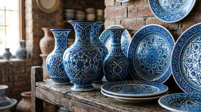 Traditional Multani Blue Pottery with Intricate Hand-Painted Floral Patterns