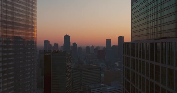 Shiodome Tokyo Japan Buildings and Skyscrapers at Sunset