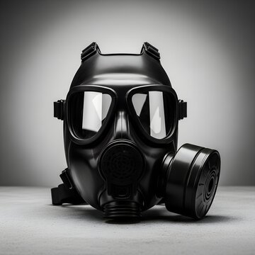 Black Gas Mask Respirator for Face Protection Tactical Safety Equipment Chemical Biological Radiation Nuclear CBRN Defense Air Filtration System Disaster Preparedness Survival Gear Background