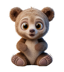Friendly 3D Bear Character Sitting with Big Eyes and Smiling © BiswajeetM.