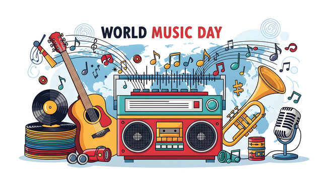 Celebrating world music day with diverse instruments and melodies globally