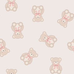 Obraz premium Baby Teddy bear seamless pattern on beige background 