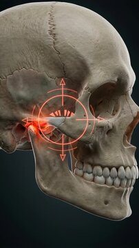 Temporomandibular Joint Pain Medical Animation Human Skull Anatomy with TMJ Disorder Highlighted Dental Health
