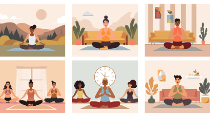 Fototapeta premium A minimalist illustration depicting a woman in a meditative pose, ideal for wellness content, mindfulness campaigns, or representing calm and inner pe
