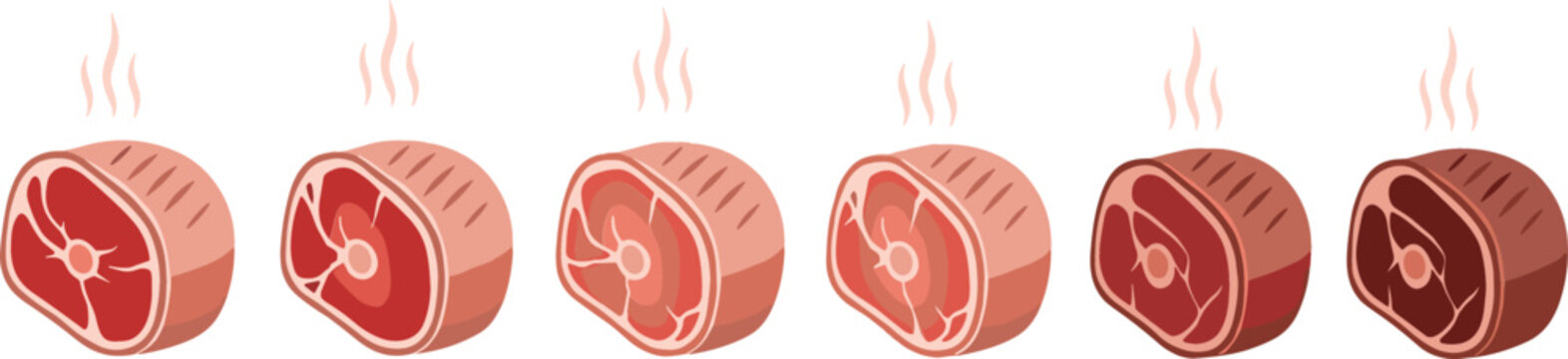 Steak Doneness Levels Illustration Showing Rare Medium Rare Medium Medium Well and Well Done Cooking Stages for Meat Preparation Guide