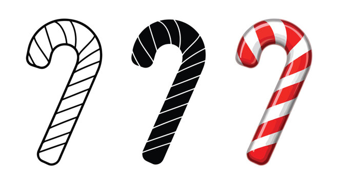 Candy cane icons set vector holiday sweets - Clipart, logo template - Vector icon set - Glyph and solid icon set - Icon vector - Flat Design Icon - line icon set - Silhouette icon - Logo vector