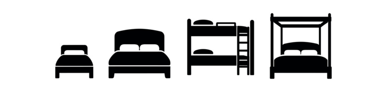 Four bed silhouettes including single, double, bunk and canopy styles