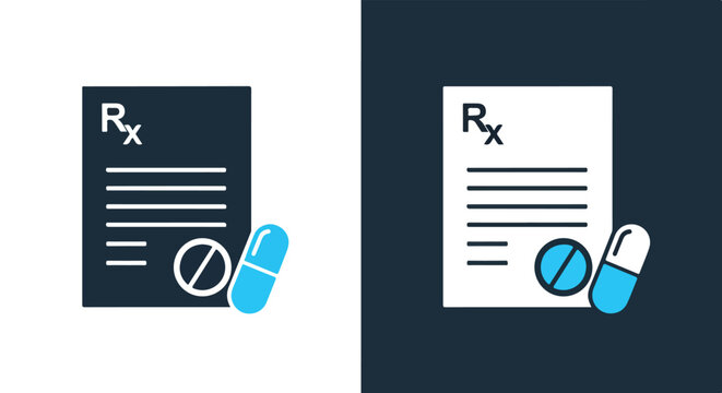 Prescription document with medical symbols - Glyph solid icon - Editable modern style icon - Clipart, sticker - icon set