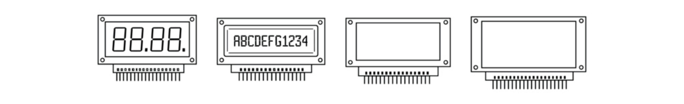 Outline illustrations of numeric and alphanumeric digital display modules and panels.