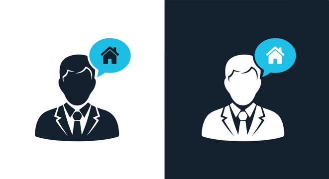 Businessman thinking of home - Glyph solid icon - Editable modern style icon - Clipart, sticker - icon set