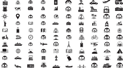 Obraz premium Travel and tour icons set. Tourism vector icon set silhouette. 