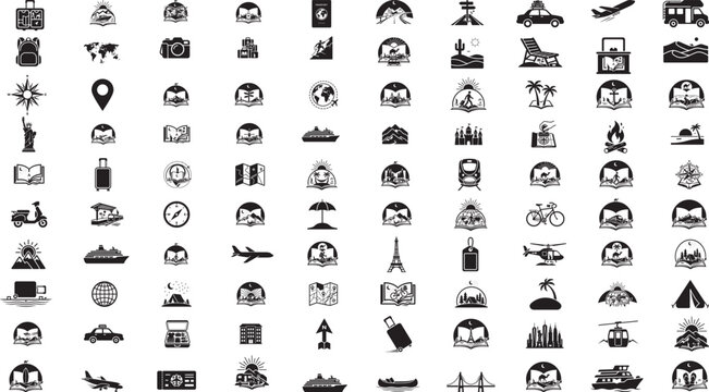 Travel and tour icons set. Tourism vector icon set silhouette.
