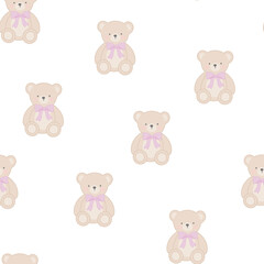 Fototapeta premium Cute Teddy bear with pink bow seamless pattern background.