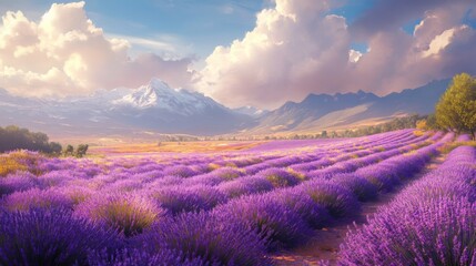 Obraz premium Create a prompt for an image of a vibrant lavender field on a sunny day