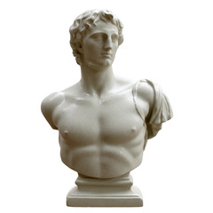 Alexander the great marble bust statue isolated on white, transparent. Ancient greek sculpture, 3d 