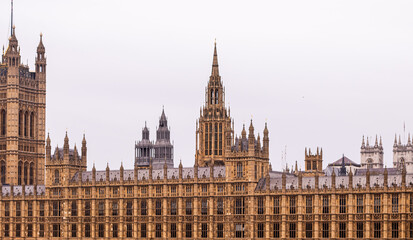 Obraz premium Palace of Westminster, Houses of Parliament, historical Gothic architecture in London, representing British democracy and government