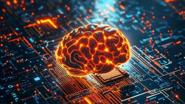 Innovative digital brain concept representing artificial intelligence on circuit board