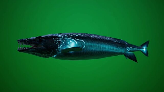 Prehistoric Marine Reptile Mosasaurus Swimming Underwater with Sharp Teeth Visible in Detailed Close-Up Illustration