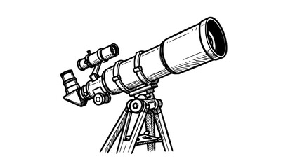 Hand drawn long range telescope sketch vector illustration with artistic lines isolated on white for creative astronomy concept © BijoyChandra