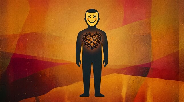 Abstract Grainy Flat Art Representing Hypocrisy, Emotional Betrayal, and the Dual Nature of Self