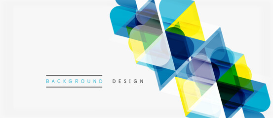 Fototapeta premium Abstract geometric shapes overlap, creating vibrant visual texture. Modern design elements suggest innovation, technology, dynamism. Clean background enhances colorful composition.