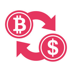 Fototapeta premium Vector of bitcoin and dollar symbols with arrows indicating exchange or conversion
