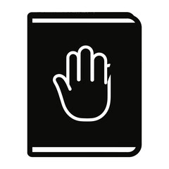 Obraz premium Vector of a black book with a raised hand gesture on the cover