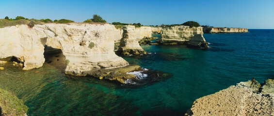 Naklejka premium Salento cliffs at Sant'Andrea, Melendugno, Lecce province, Apulia Region, Italy