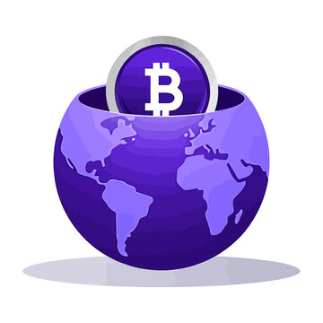 Vector of bitcoin symbol over a purple globe